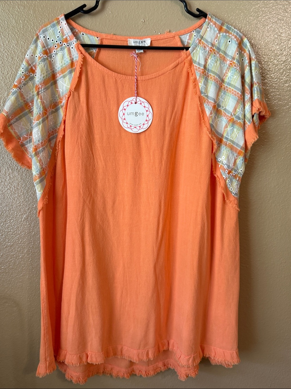 Umgee Orange Boho Eyelet Sleeve Tunic Top
